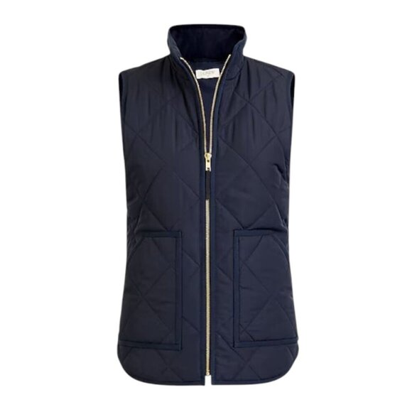 J. CREW Women's Quilted Puffer Vest Black Full Gold Zip Size Large NWT - Picture 2 of 11